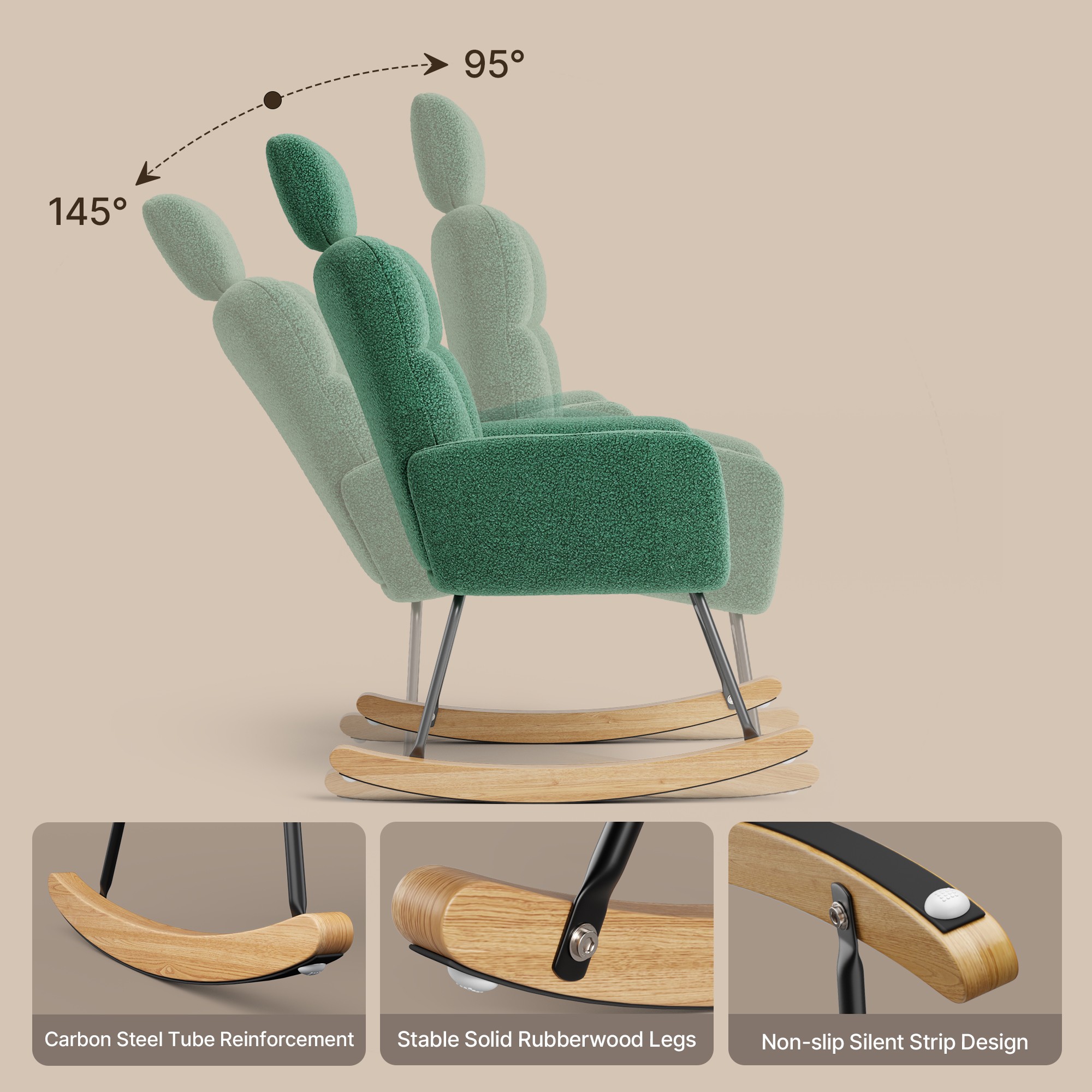 Rocking Chair Nursery, Lofka Upholstered Accent Chair with Comfy Armchair, Padded Seat, Solid Wood Frame for Living Room