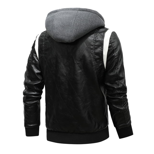 2021 nueva chaqueta de cuero de primavera para hombre, chaqueta de motocicleta con bordado de escorpión con capucha extraíble, chaquetas de cuero ajustadas para hombre AIOPESON Chaqueta de poliuretano
