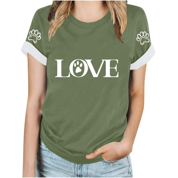 Tops Y Blusas de las Mujeres Estampadas Cuello Redondo Manga Corta, Poliéster Casual Top para Diario, Fiesta Y Todas las Estaciones