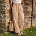 thumbnail image 5 of Bloomae Women's Casual Cotton Linen Pants Lightweight Drawstring Elastic Waist Lounge Pants Flowy Wide Leg Beach Vacation Trousers with Pockets, 5 of 10