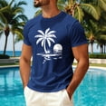 thumbnail image 2 of Sewkxo Mens Hawaiian Short Sleeve T-Shirts Graphic Crew Neck Casual Shirt Summer Beach Palm Tree Printed Vintage Tees,Navy L, 2 of 5