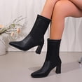thumbnail image 2 of WRKEKC Womens Boots Mid Calf Boots Solid Square Toe Thick Heel Mid Heel Straight Short Boots for Ladies Winter, 2 of 9