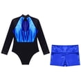 thumbnail image 5 of iiniim Kids Girls Dance Outfits Long Sleeve Shiny Rhinestones Gymnastic Leotards with Metallic Shorts Set Activewear Blue 12, 5 of 7
