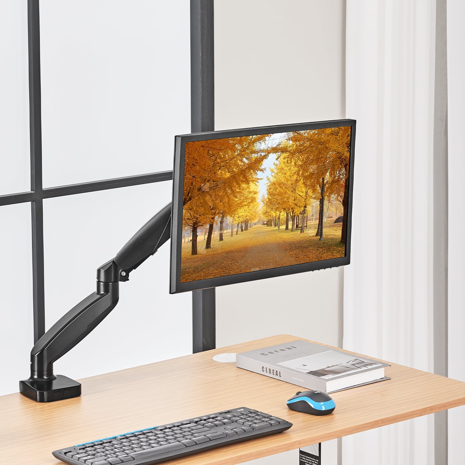 GIANNA Single Monitor Mount, With Clamp and Grommet Base, Fits 4.4 to 15.4 LBS Vesa 75 100 x 100, For Wide 15 to 27 Inch Screen