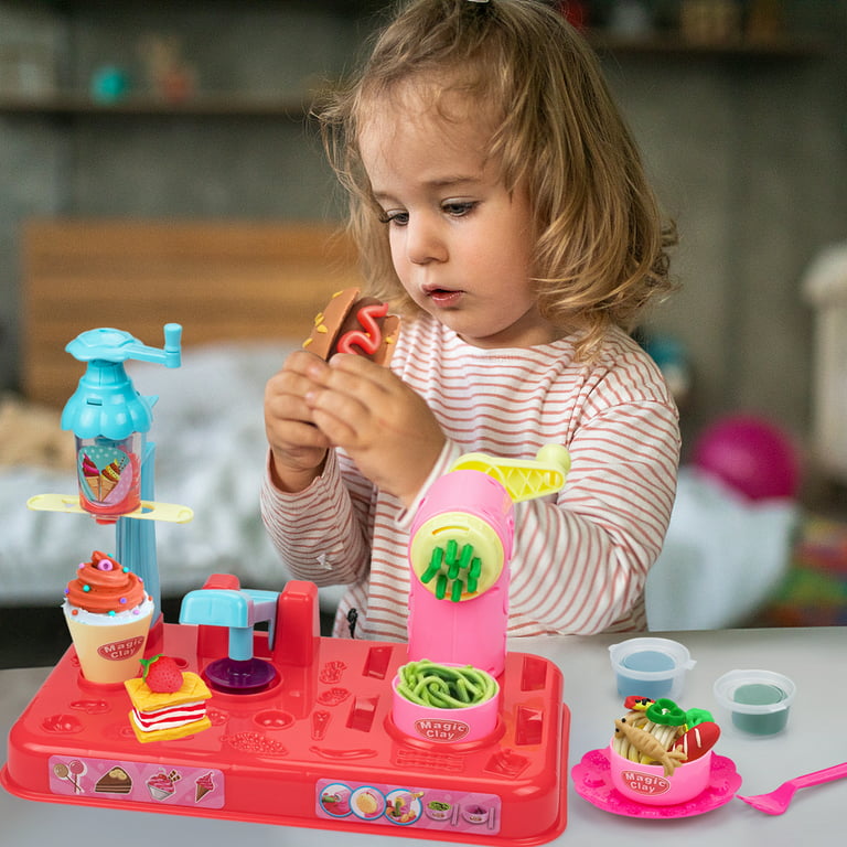 Playdough Sets for Kids Ages 4-8, 6 In1 Playdough Ice Cream 74 Pcs  Toddlers' Play Kitchen Set with Lights & Sounds Play Dough for Making  Noodle/Ice