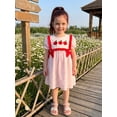 thumbnail image 4 of BemeyourBBs Toddler Baby Girl Back to School Dress Kids Kindergarten Outfits Little Baby Girl Gingham Plaid Summer Dress Puff Short Sleeve Letters Embroidered Doll Collar Casual A Line Dress, 4 of 9