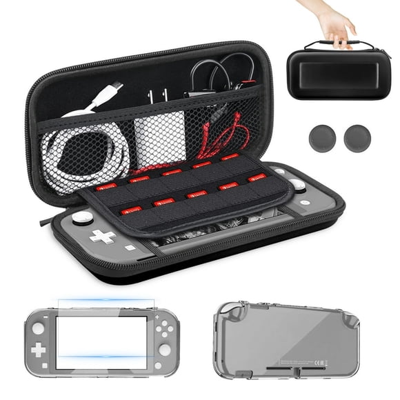 HLONK 7-in-1 Carrying Case Fit for Switch Lite Accessories Kit with Protective Travel Bag Screen Protector Clear Cover Case Thumb Caps