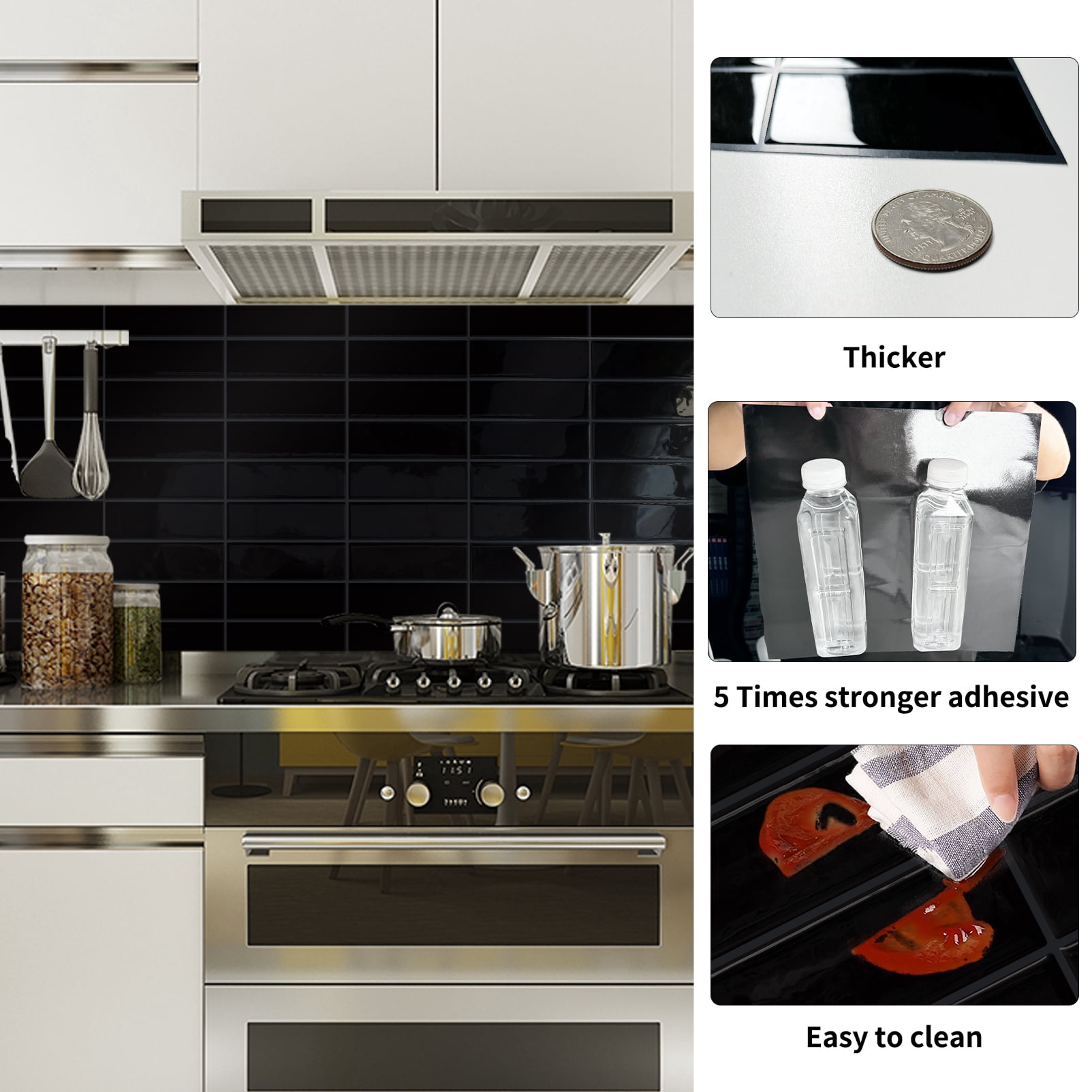 DEWOO Peel and Stick Backsplash - 10 Sheets of 12"×12" - 3D Adhesive Peel and Stick Tile Backsplash for Kitchen, Bathroom, Wall Tile, Black