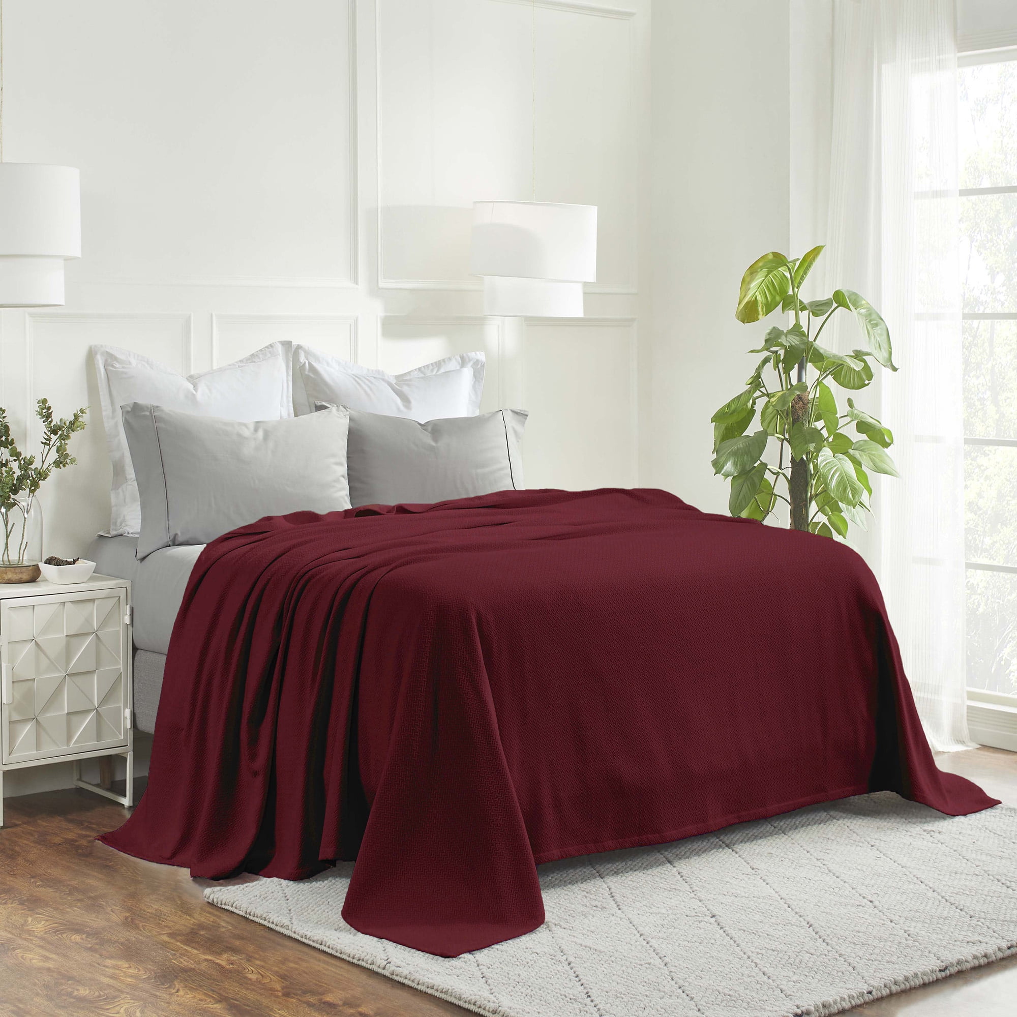 Superior Nobel Cotton Textured Chevron Woven Blanket, Twin, Burgundy