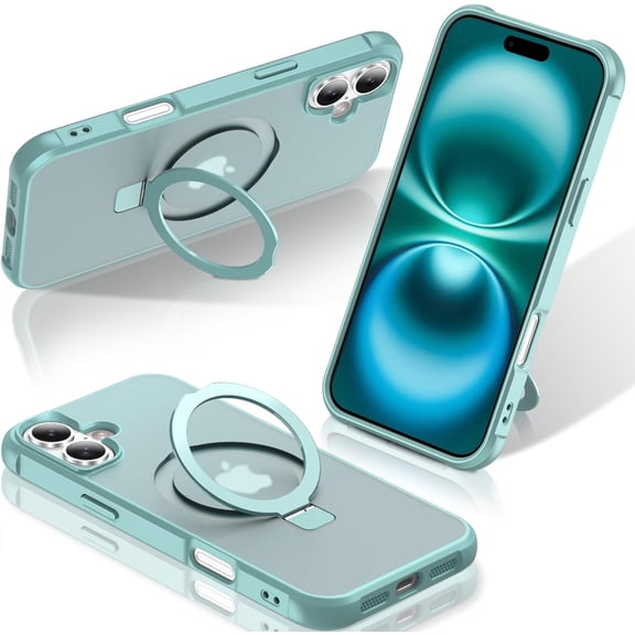 REQO Magnetic Stand Ring Compatible with iPhone 16 Case [Military Grade Drop tection][Compatible with Mag-Safe] Kickstand Slim Matte Case for iPhone 16 Phone 6.1"