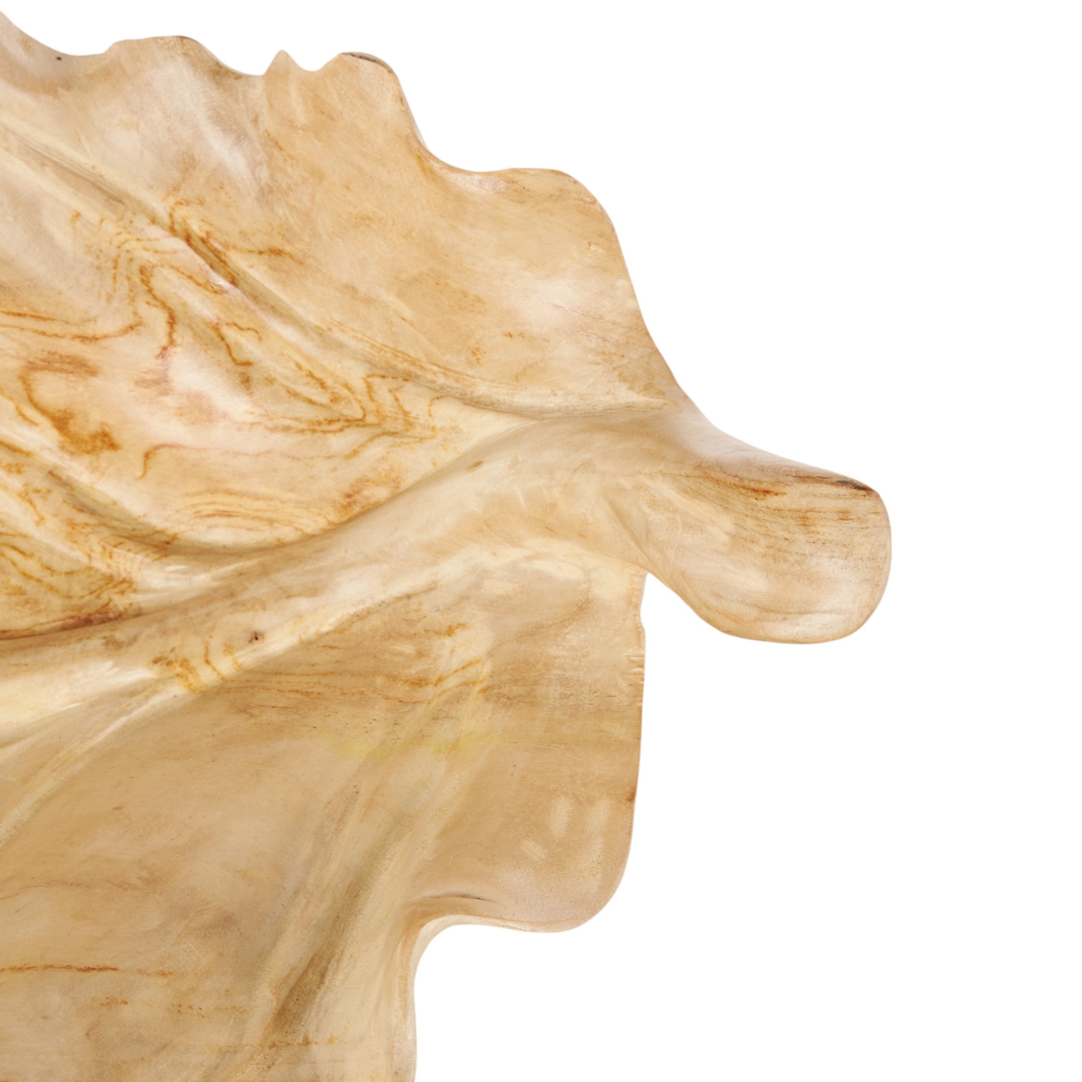 DecMode 20" x 13" Light Brown Teak Wood Handmade Carved Leaf Tray, 1-Piece