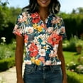 thumbnail image 4 of Hawaiian Shirts Women Hawaii Tshirt Cool Floral Tropic Print Graphic Tees Tops Button Up Summer Vacation Shirt Red M, 4 of 5