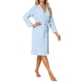 thumbnail image 4 of INSPIRE CHIC Cotton Robes for Women Long Sleeve V-Neck Loungewear Soft Spa Long Bathrobe with Pockets M Sky Blue, 4 of 6