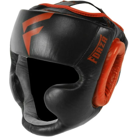 Full Face Leather - Forza Sports Leather Full Face Boxing and MMA Headgear - Black/Red