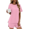 thumbnail image 3 of yillto Womens Shorts Set 2 Piece Outfits Summer Lounge Short Sleeve Tops Matching Sweatsuit Casual Sets, 3 of 6