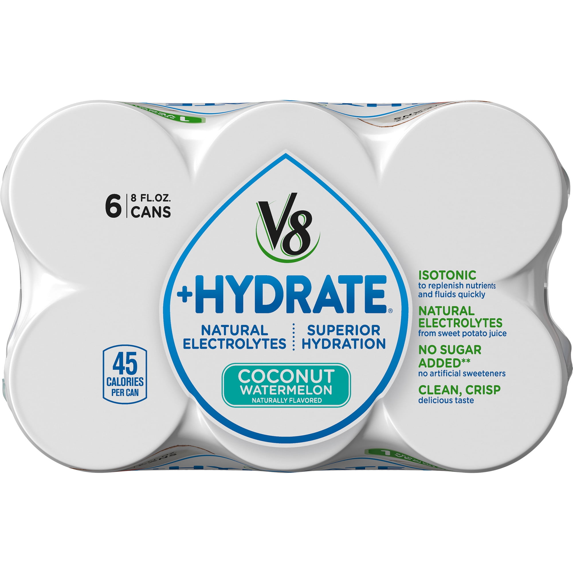 V8 +Hydrate Plant-Based Hydrating Beverage, Coconut Watermelon, 8 oz. Can (Pack of 6)