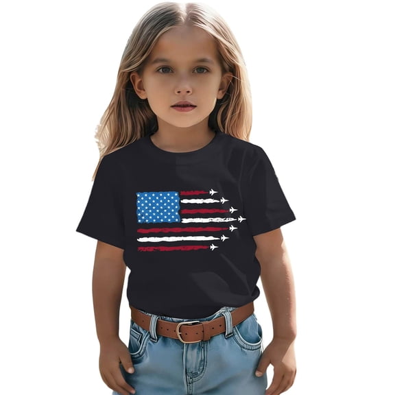 Byoo Graphic T-Shirt for Toddler Boy Patriotic Jet Airshow Print Short Sleeve Casual Pullover Tee Shirt
