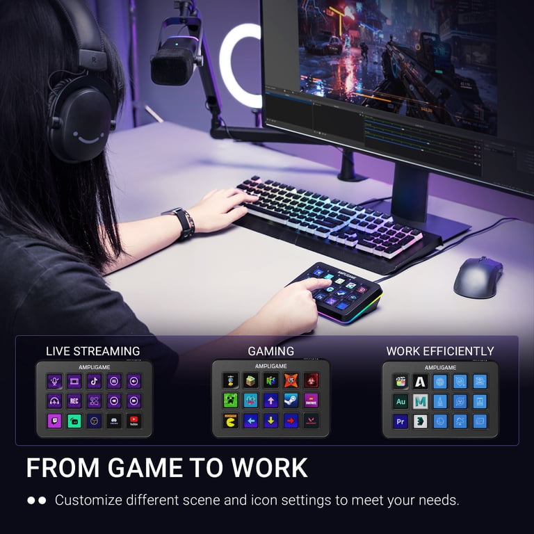 FIFINE D6 Stream Controller with 15 Customizable Macro Keys