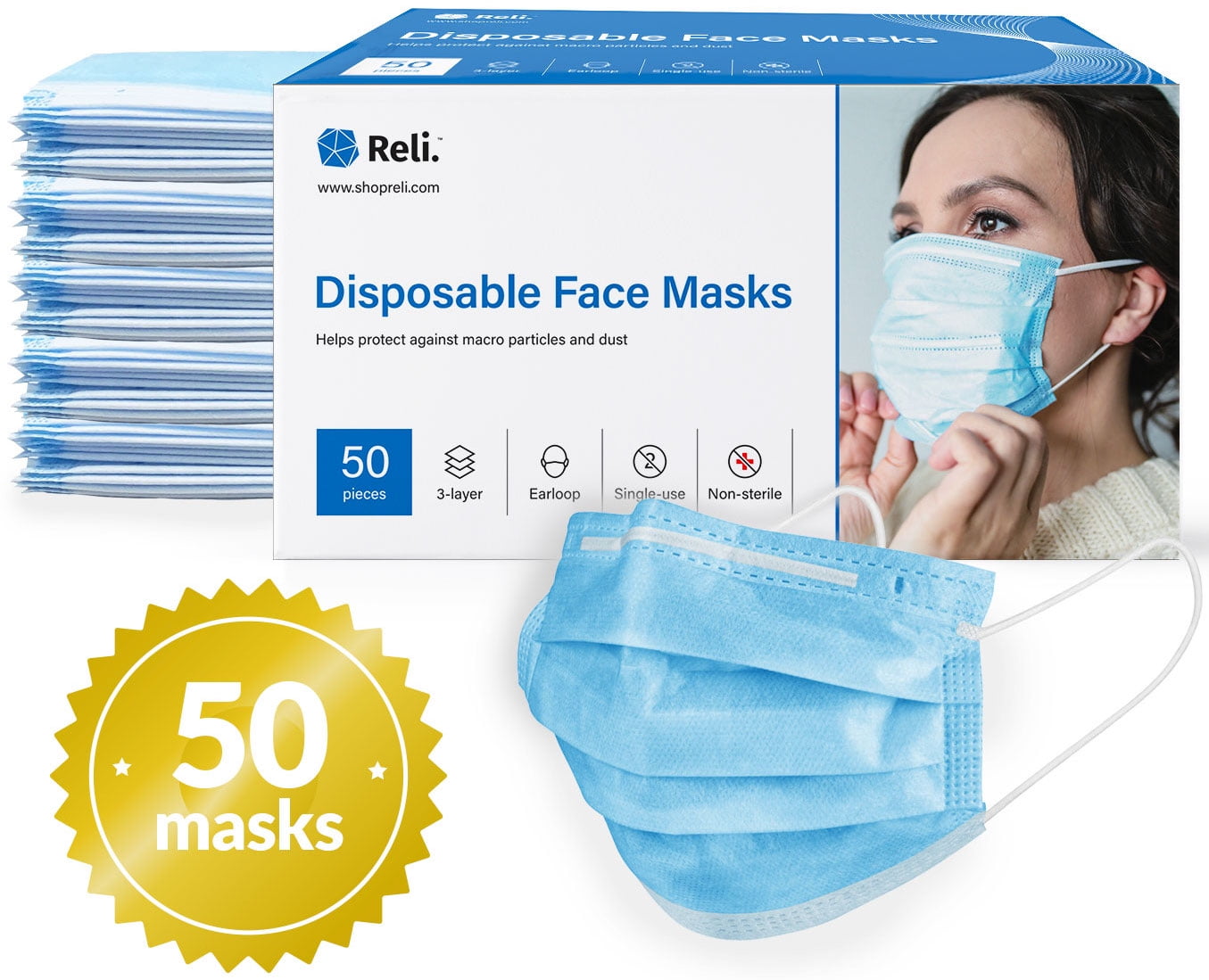 CPAP Medical Disposable Face Masks (50 Masks) Face Mask Disposable Blue Ear loop, Breathable