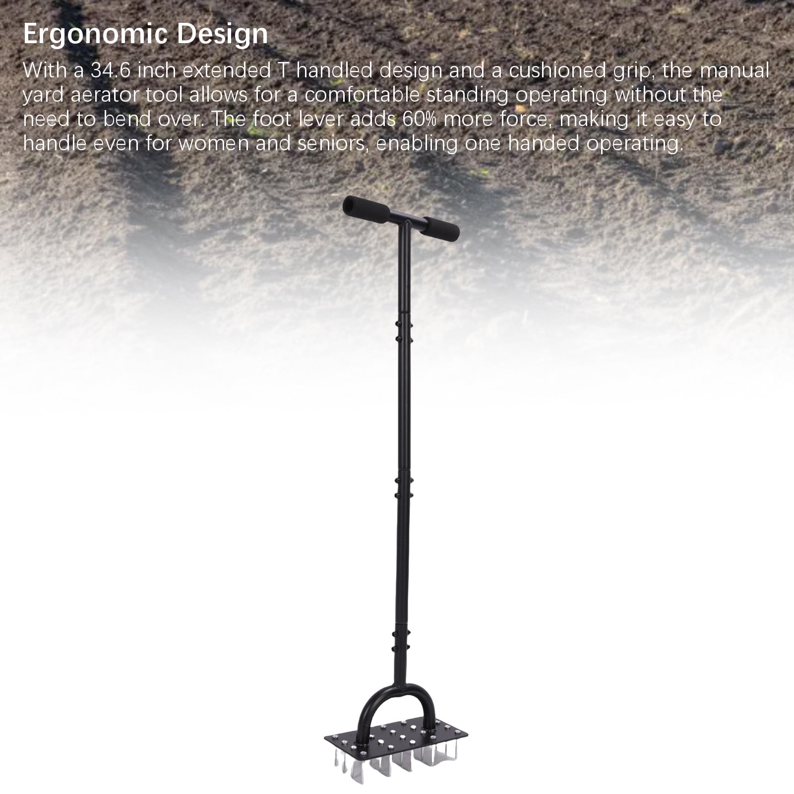 YAHHU Lawn Aerator Spike 34.6 In / 87.88 cm Extended T Shaped Handle Manual Lawn Aerator Tool Heavy Duty Steel Grass Aerator Tool For Yard Garden Soil Aeration And Landscaping Maintenance