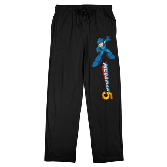 Mega Man 5 Character & Logo Men's Black Sleep Pajama Pants-3XL