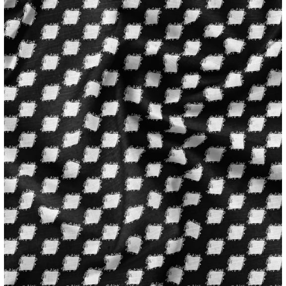 Soimoi Pure Silk Black Fabric By the Yard - 42 Inch Wide - Square Geometric Material - Artistic and Modern Patterns for Various Uses Printed Fabric