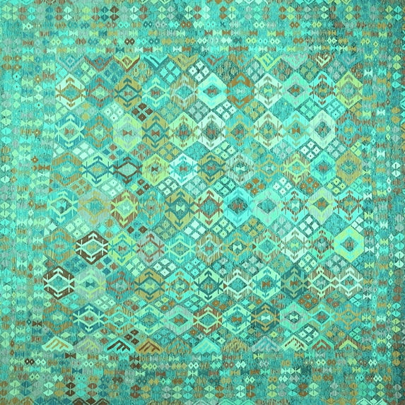 Ahgly Company Machine Washable Indoor Square Southwestern Turquoise Blue Country Area Rugs, 4' Square