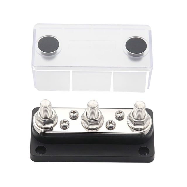 Barra De Autobús Barra de bus de 300 A Caja de barra de bus de 48 V 3/8 pernos 3+4 vías para barco marino RV (negro) Tmvgtek Accesorios para autos y motos