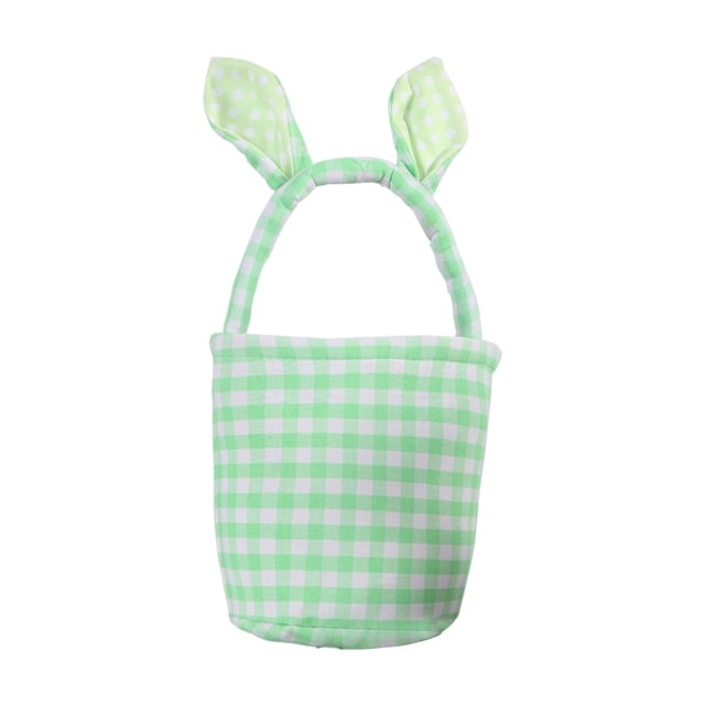 Easter Basket Candy,Easter Mood Plaid Hand Basket with Rabbit Ears, Candy Gift Storage Bag