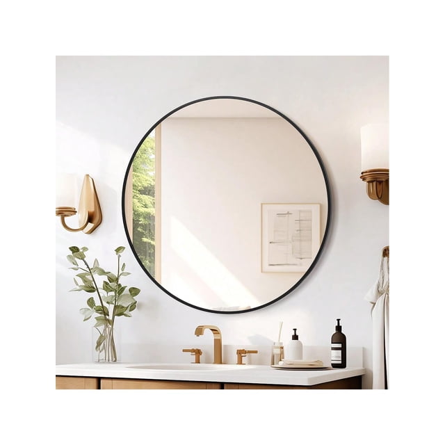 5mm extra thick 20/24/30/32 pulgada round mirror - matte negra aluminum alloy framed hd mirror, moderno cute wall mirror para nursery, sala de estar, vanity