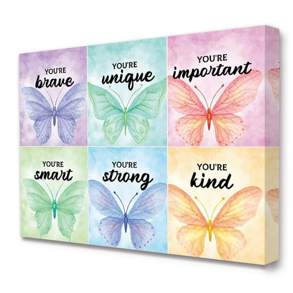 Kids Affirmation Colorful Butterfly Canvas Wall Art,You Are Brave Inspirational Quote Canvas Wall Artwork for Kids Teens Girls Nursery Home Bedroom Wall Decor