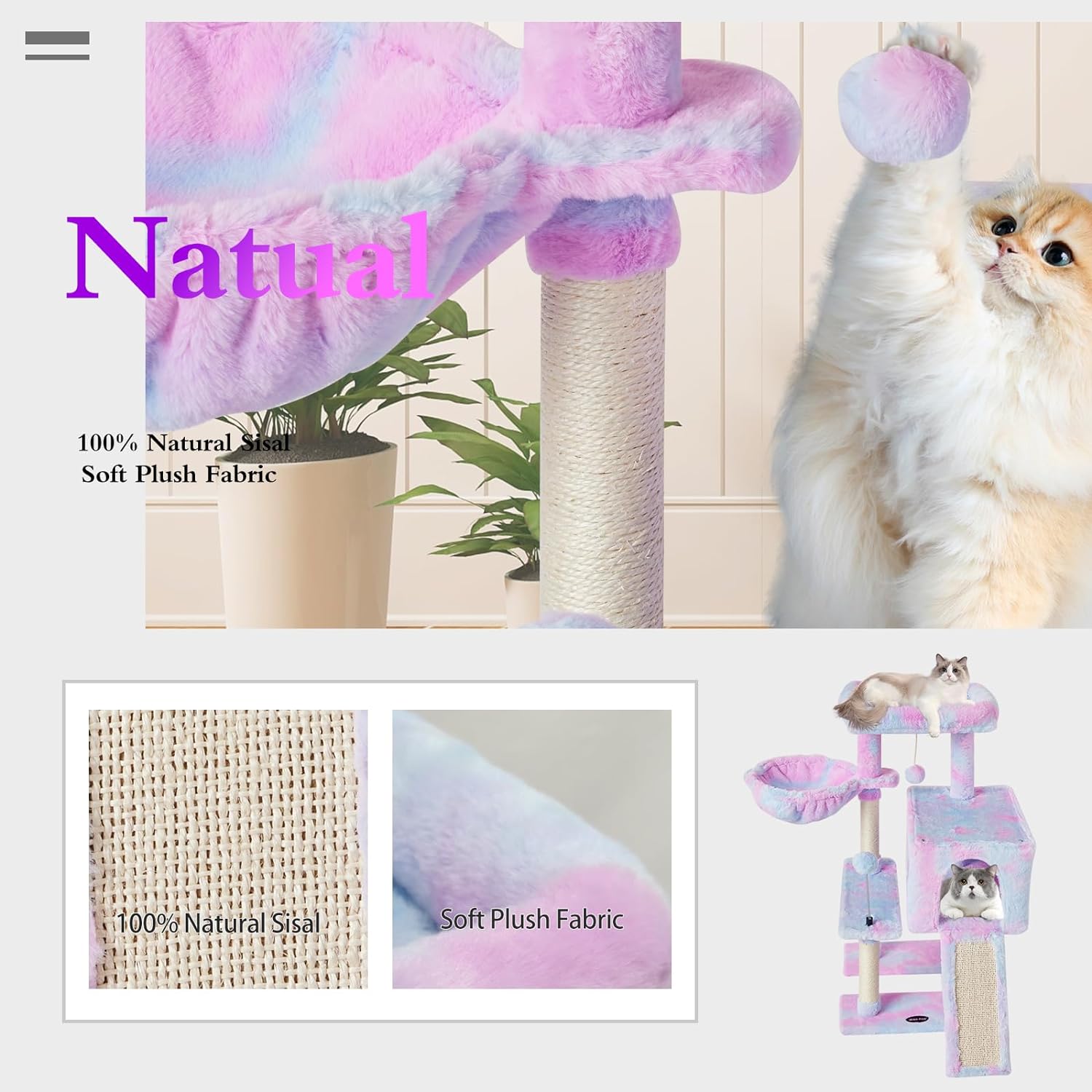 Rainbow Cute Cat Tree Tower for Indoor Cats Condo with Sisal Scratching Posts Jump Platform Furniture Activity Center Play House Bed