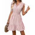thumbnail image 3 of Women'S Striped Sleeveless Tank Dress Button Front Ruffle Hem A Line Dresses Pink L, 3 of 9