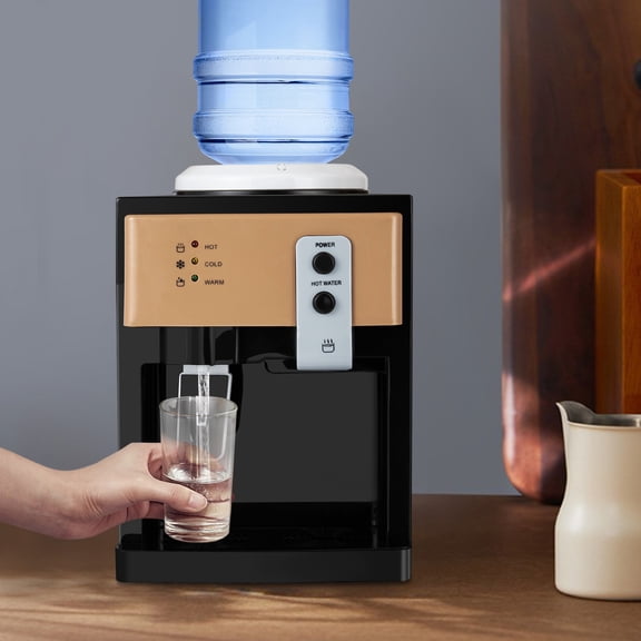Water Dispenser Hot Cold Room Temperature Countertop 575W 3 Temperature Settings Stainless Steel Inner Tank Fast Heating Efficient Cooling 8.6x10.6x14.5 in Home Office Kitchen Champagne Gold Black