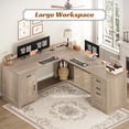 thumbnail image 4 of SEDETA L Shaped Office Desk with Storage, Large Computer Desk with 4 Drawers & Cabinet, File Drawer, Power Outlets, PC Workspace, Wood Color, 4 of 7