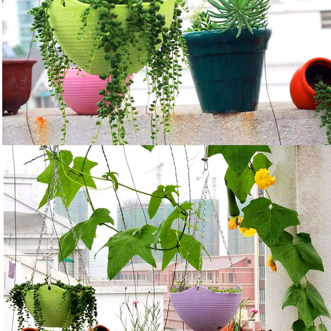 US Plastic Hanging Flower Pot Chain Plant Planter Basket Garden Home Decors Use