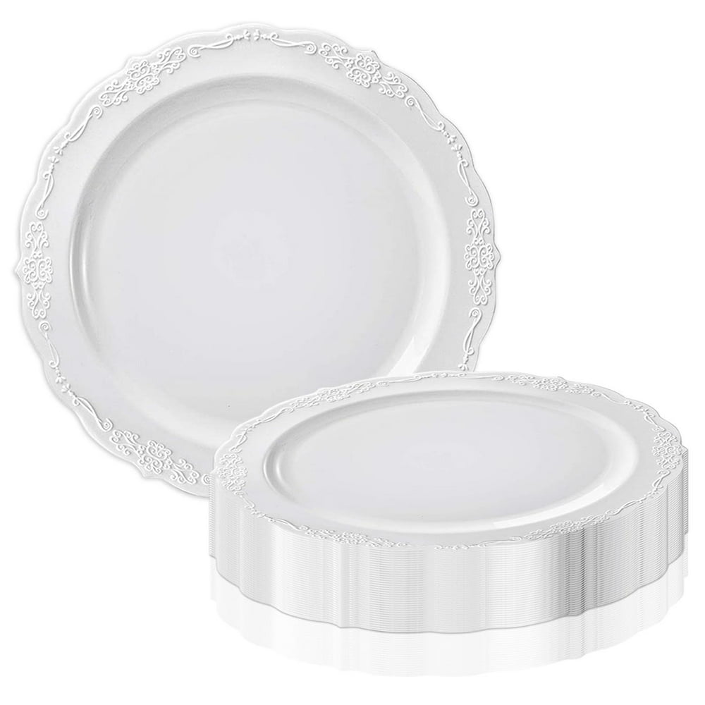 Smarty 10" White Vintage Round Disposable Plastic Dinner