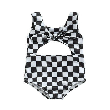 

Lieserram Baby Girls One-piece Swimsuit 6 12 18 24 Months 2T 3T Sleeveless Plaid Hollowed Bowknot Summer Swimming Bathing Swimsuit