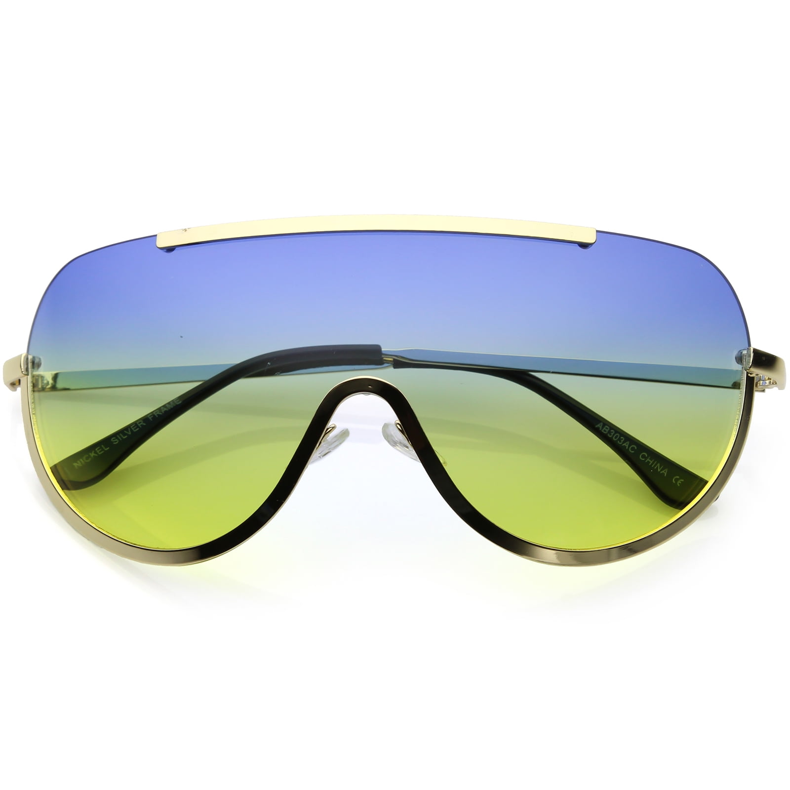 Oversize Semi Rimless Shield Sunglasses With Metal Trim Gradient