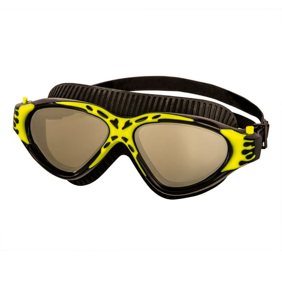 Aqua Dolfino Tidal Sport Wide Mirrored Silicone Swimming Sport Goggles, Black