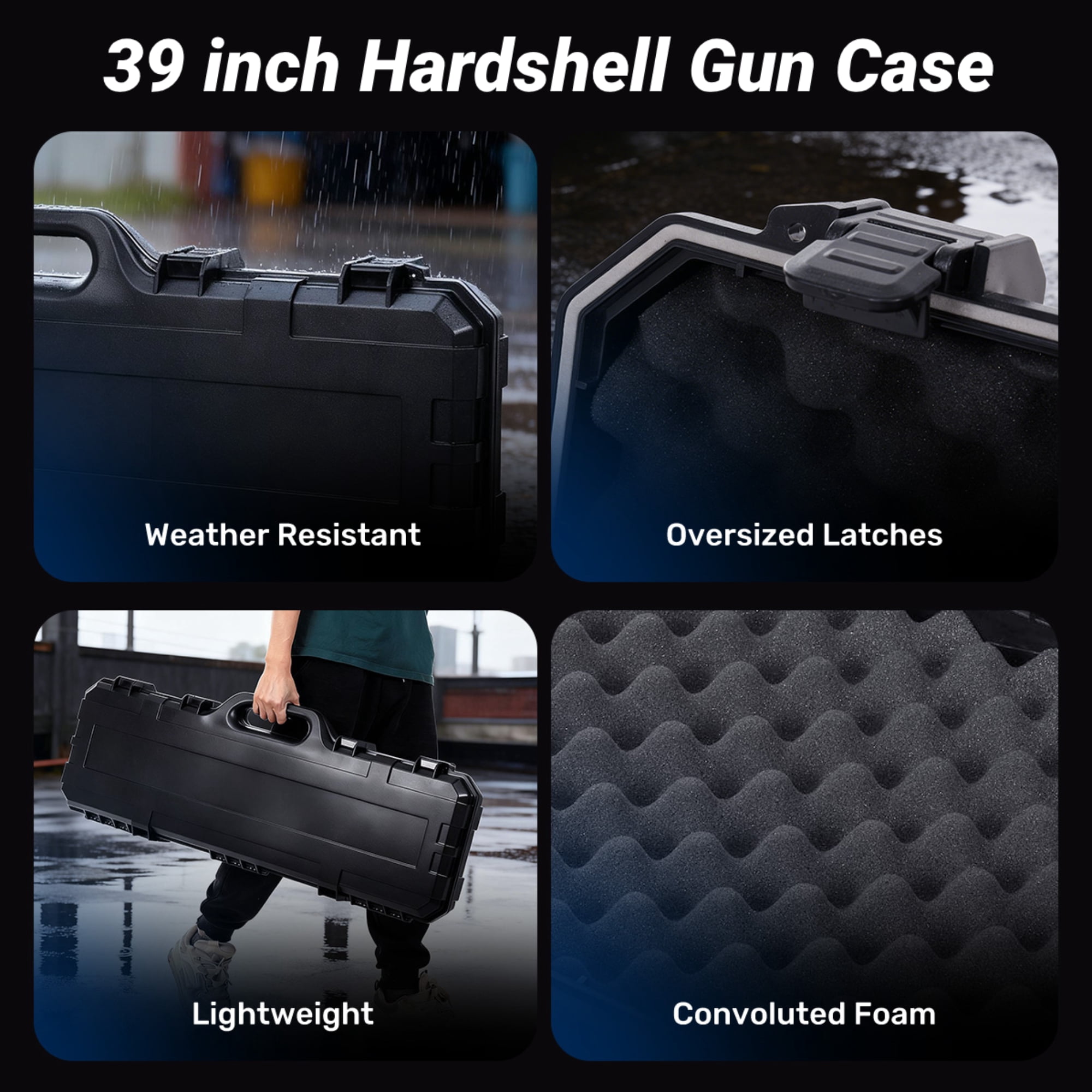 Gun Case,Blacksmith 39 inch Hardshell Travel Carrying Case for Gun With 2 Padlocks,Black