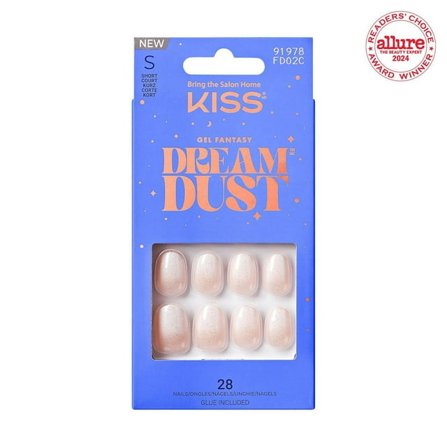KISS Gel Fantasy Dreamdust, Silver Spoon, Short Oval, 28 count.