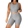 thumbnail image 2 of Women's Two Piece Casual Workout Sets Athletic Solid Color Summer Yoga Outfit 2 Piece Racerback Crop Top And High Waist Biker Shorts Tight Fit Gym Wear For Fitness Running, 2 of 8