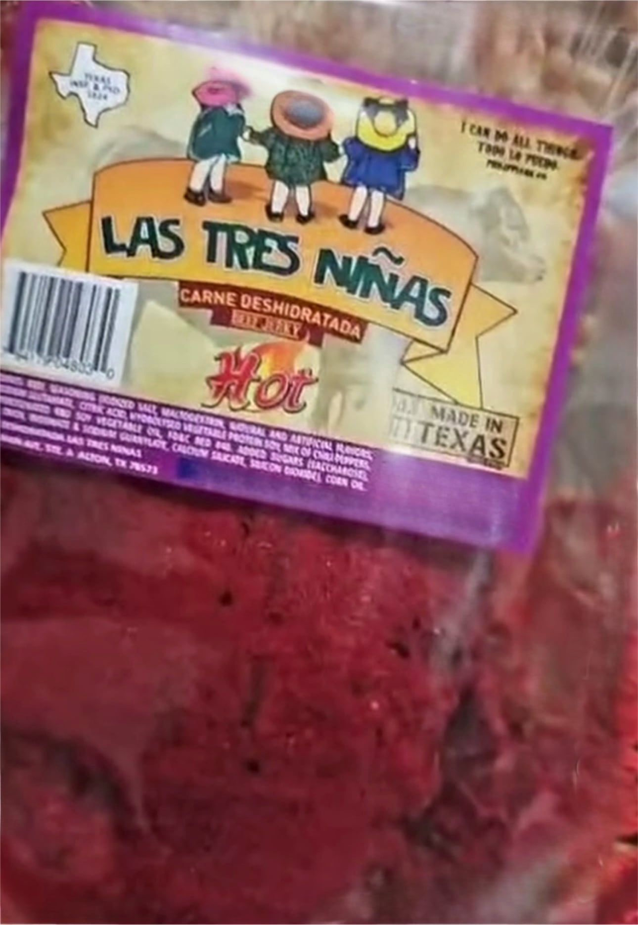 carne seca crunchy premium beef jerky red powder fuego hot mexican snack Texas made 2.6 oz.
