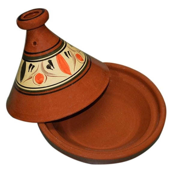 Moroccan Cooking Tagine, Traditional, Handmade, 10 Inch Diameter, Red, Clay, Round, With Lid