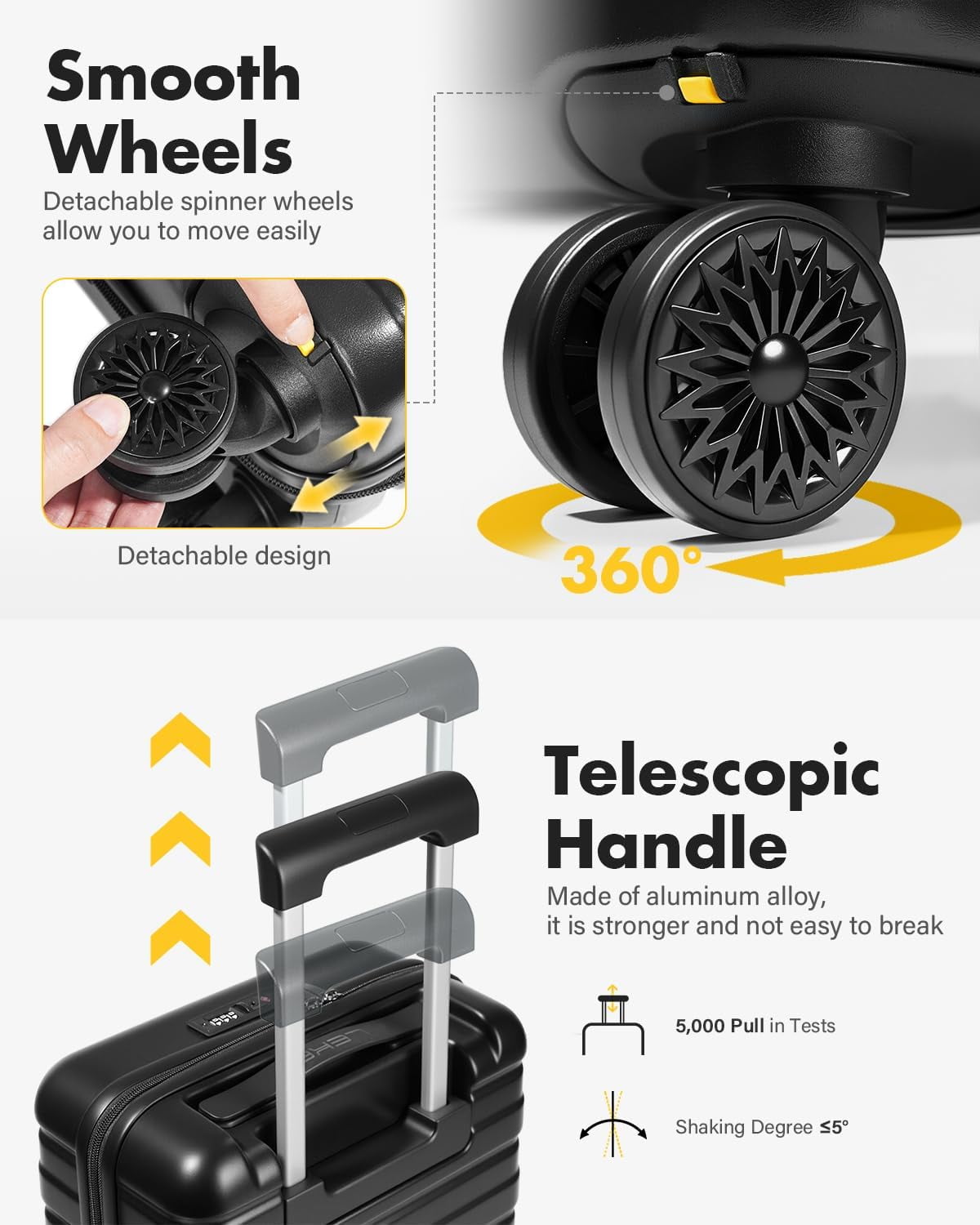 16 Inch Carry On Luggage Airline Approved, Hard Shell Suitcase with TSA Lock, Lightweight Spinner Wheels Durable ABS Compact Carry-On for Travel Weekend Trips Men Women
