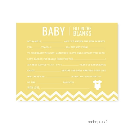 Fill-In-The-Blank Yellow Chevron Baby Shower Games, 20-Pack