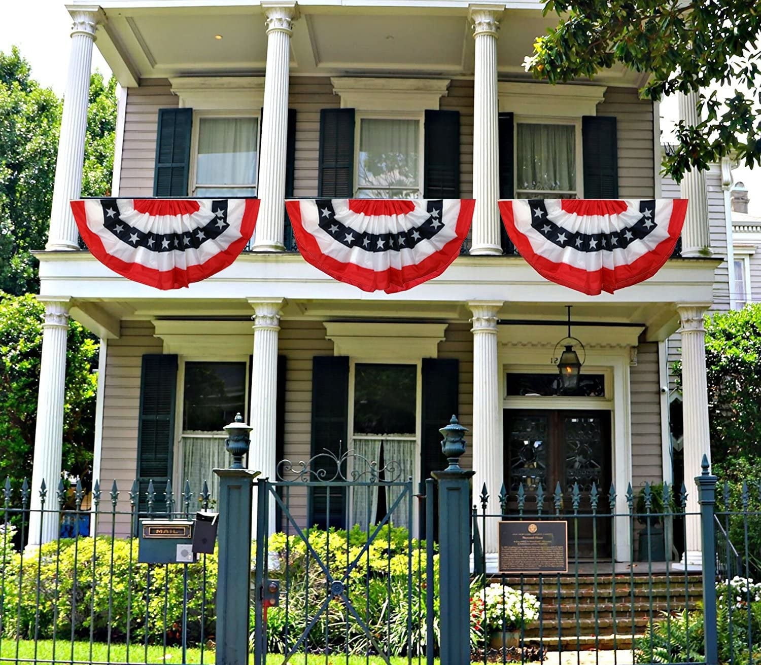 Patriotic Bunting Banner American Flag - 3' x 6' Pleated Fan Flag, 4th of July, USA, Red White Blue, President's Day, Memorial Day