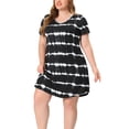 thumbnail image 2 of Vestido De TalGrande PaMujer, Túnica, Cuello En V, ManCorta, Dobladillo Redondo, Teñido Anudado, VestidosMedPierNegro 1X, 2 of 6