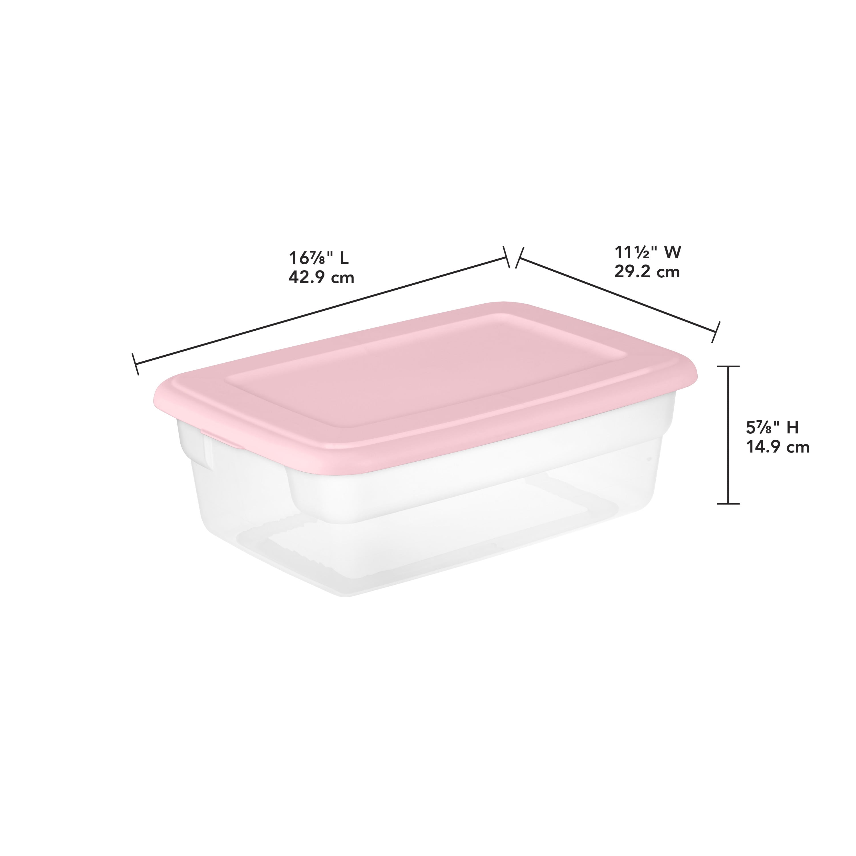 Sterilite 3 Gallon Plastic Storage Box, Pink and Clear, 4 Count